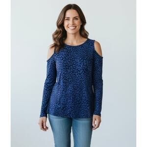 MICHAEL Michael Kors Womens Small Cold Shoulder Blue Black Print Top